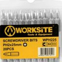 WORKSITE 20Pcs Screwdriver Bit Set.  Screwdriver Bit PH2 Screwdriver Bit Set With Tough Case. Bits Are Impacted Ready. Suitable For Both Hand Tools And Electric Tools. WPH225
