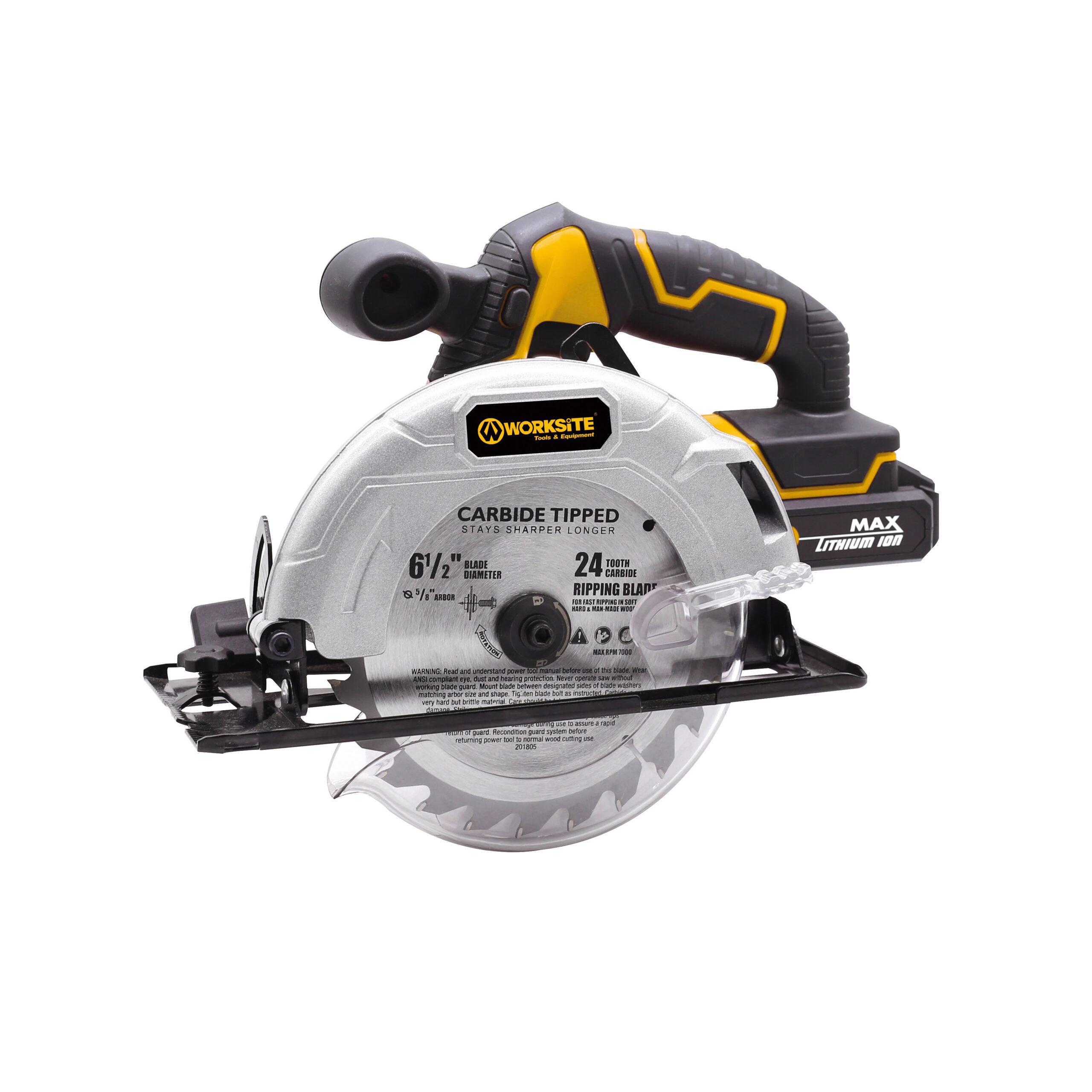 “Worksite Cordless Circular Saw 20V, 2.0AH Battery and FAST Charger. High-Performance Motor delivers 4000 RPM’s for aggressive cutting. 6-1/2″” Carbide Tooth Blade delivers a 2-1/8′ cutting capacity.  Its lightweight design reduces jobsite fatigue, Comfortable rubberized Handle grip. CCS334