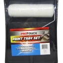 PROTOUCH Paint Roller Set. The Set Contains A 9 Inch Paint Roller, A 9 Inch Refill, and a 9 Inch Tray. For Professional and Home Use.  This Affordable Set is Made From Polyacrylic Fabric For a Clean Smooth Finis. Can Be Used On  Smooth and Lightly Textured Surfaces. Ideal For Walls and Ceilings. CH91140