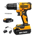 Worksite 17+1 Keyless Drill Screwdriver Drill Machine 20V Battery Power Cordless Drill – Rubber-covered handle provides a comfortable grip for being breezily operated in one hand-CD331-K